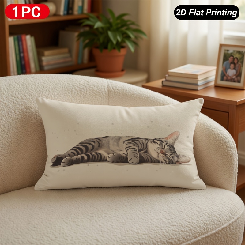 TEMU 2d Flat - 1pc 2d Flat Printing Lumbar Throw Pillow Cover Sleeping Pillow Cover For Indoor Outdoor Farm Bedroom Living Room Sofa Car Interior