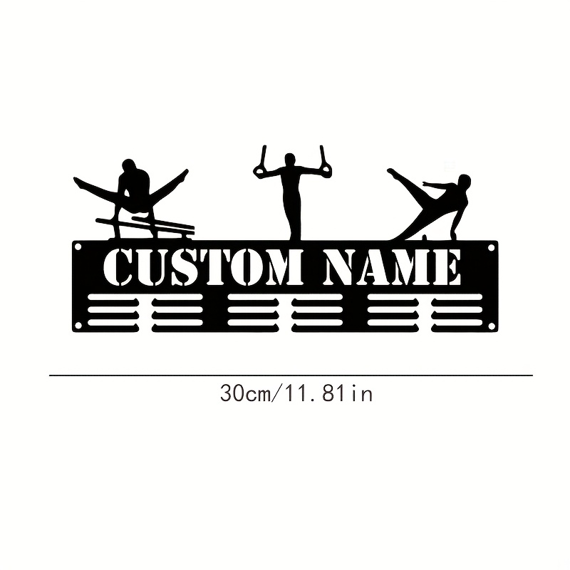 TEMU Customizable Gymnastics Athlete Name Medal Display Stand - Personalized Text Retro Metal Wall Decor For Awards & Achievements, No Batteries