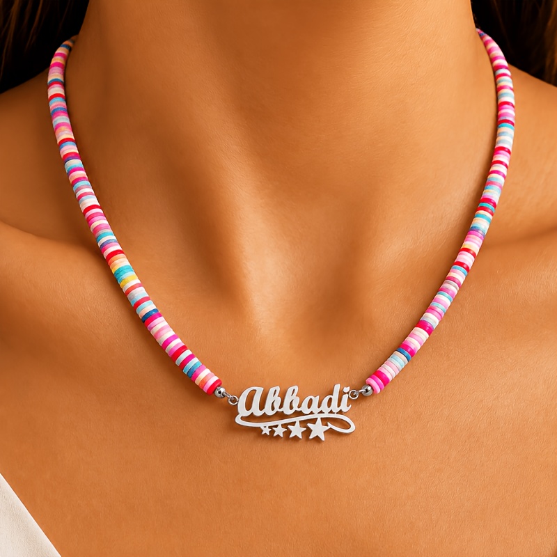 Custom Boho Name Clay Necklace with Star Pendant, Unisex