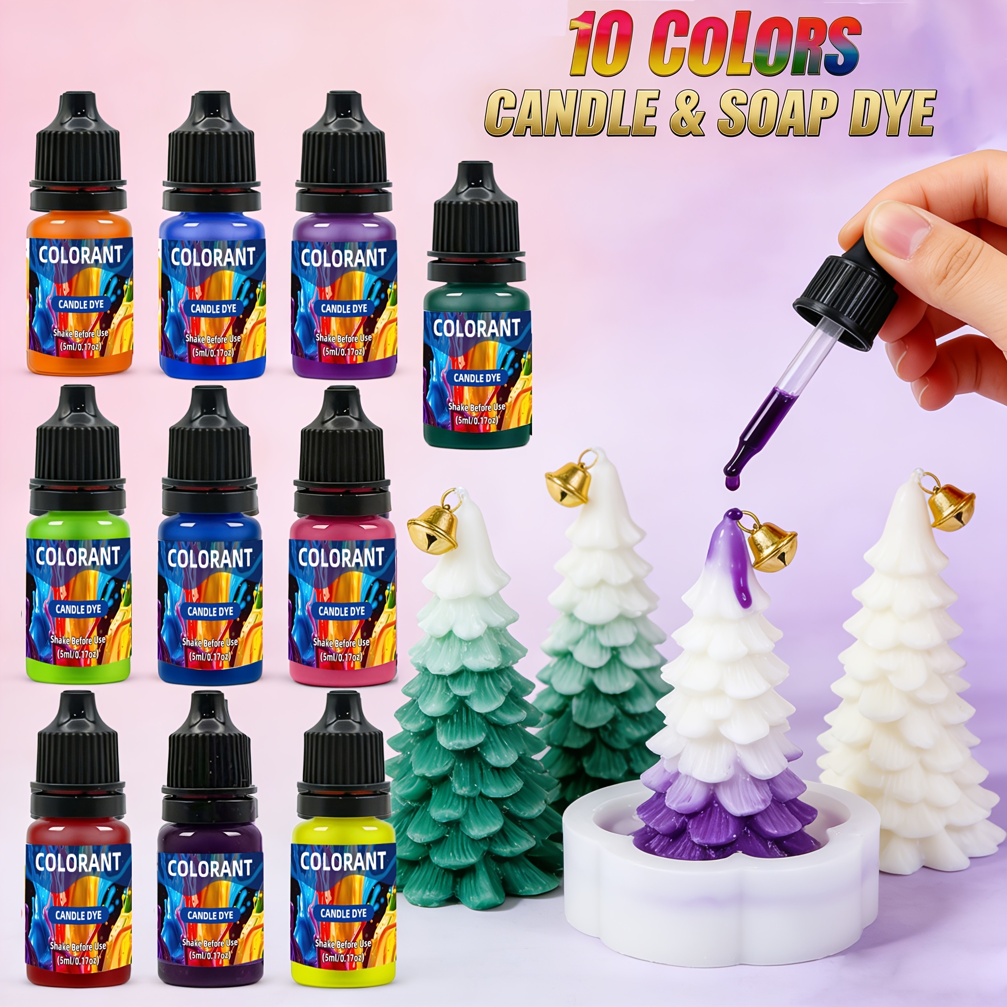 Image of Liquid Oil-based Dye For Candles In 10 Vibrant Colors, Perfect For Candle Crafting. Concentrated Natural Colors Ideal For Soy Wax, Beeswax, And Soap Production