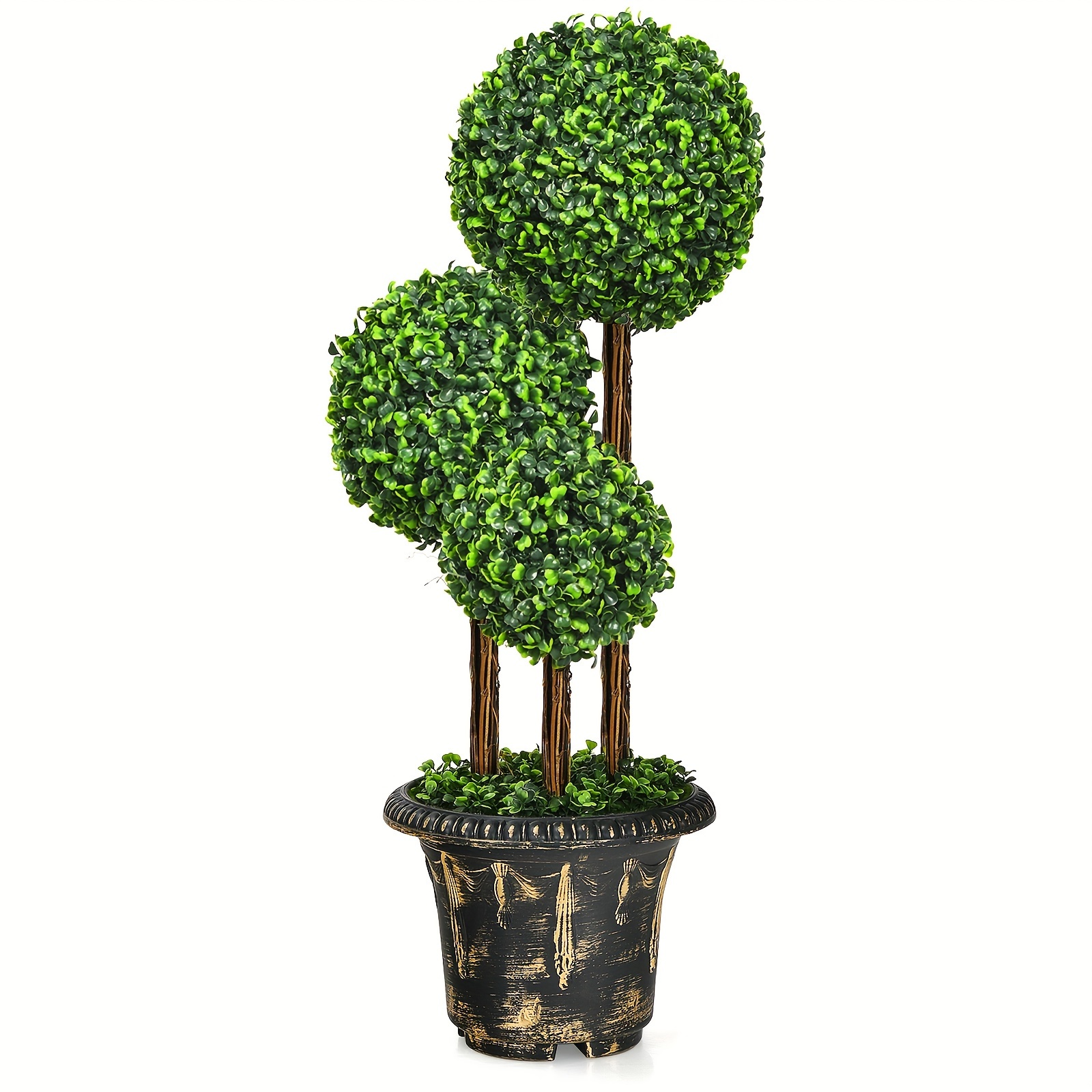

1pc Artificial Topiary Triple Ball Tree Indoor Outdoor Decor, Uv Resistant Fake Plant For Summer Home Decor, Aesthetic Room Decor