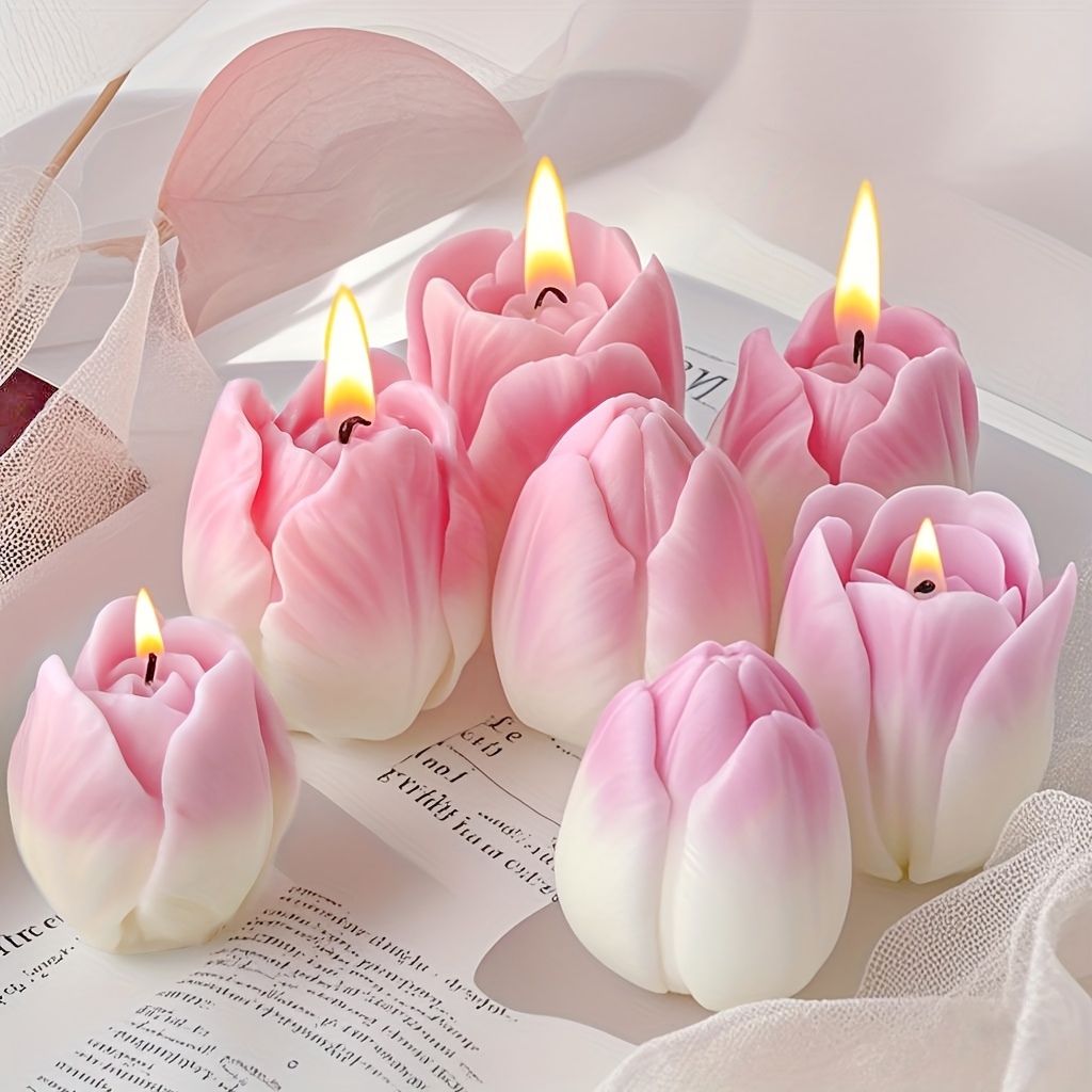 TEMU 3pcs Tulip Silicone Candle Molds - Ideal For Candle Making, Resin, Soap & Plaster Crafts