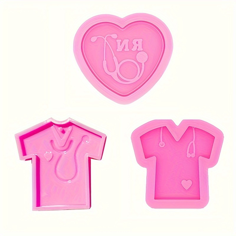 Image of 3pcs Nurse Shirt Charm Mold Set - Create Adorable Heart Stethoscope Pendants For Keychains, Necklaces & Earrings - Premium Silicone Handmade Jewelry Making Kit