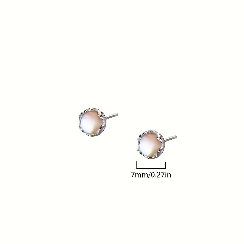 Women's 925 Sterling Silver Round Moonstone Stud Earrings