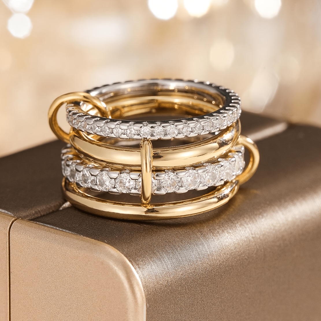 Image of Ladies' Niche Interlocking Stackable Rings, Stainless Steel Material Inlaid With Zirconia, Does Not Fade, Hypoallergenic, Sturdy And Reliable, A Very Fashionable And For 's Birthday Or Holidays