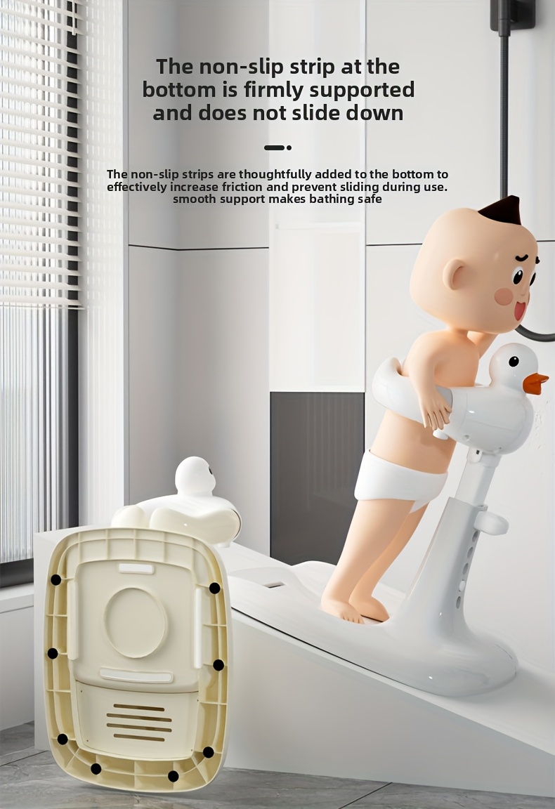 Adjustable and Foldable Bath Stand with Anti-Slip Base, Duck Design, PP Material for Ages 3 to 6 - Safety Bathtime Helper for