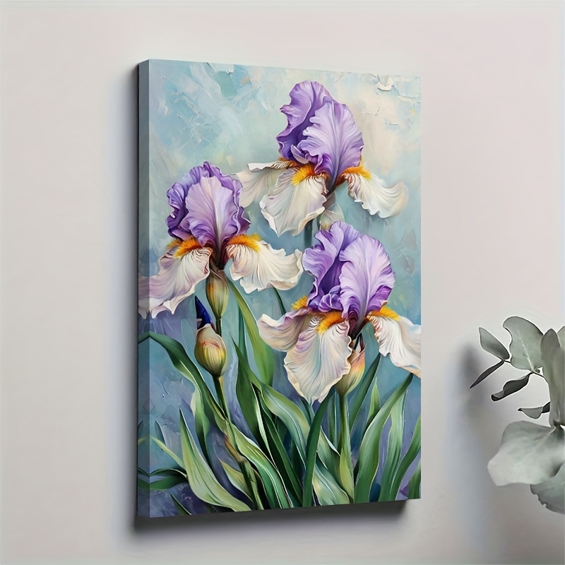 TEMU 2d Flat, 1pc Modern Flower Wall - Solid Wood Framed Canvas Poster Suitable For Living Room Decor, Wrap-around Pine Frame, Hook Installation,
