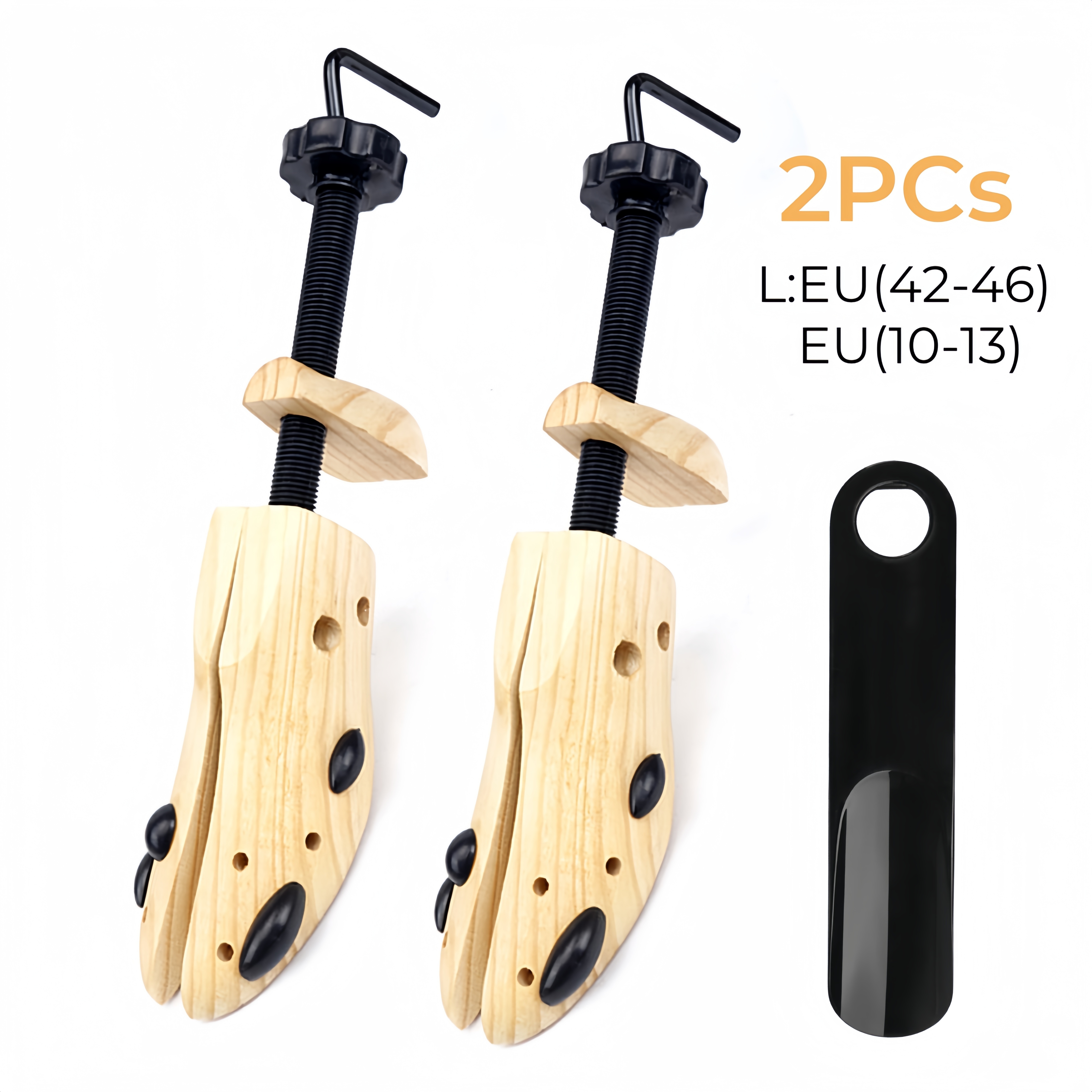 2pcs Premium Professional 2-way Shoe Trees, Wooden Shoe Stretcher For Men Or Women, With 1pc 19.5cm Shoehorn