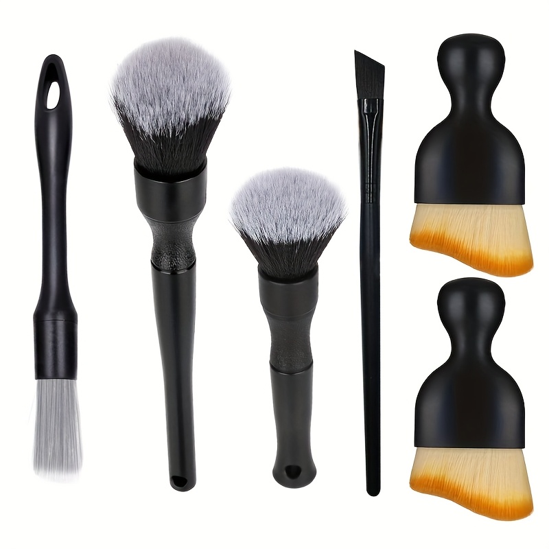6pcs Car Detailing Brush Set, Soft Bristle Cleaning Brushes For Wheels, Emblems, Keyboard & , Plastic Material, Uncharged , Tool Kit|sleek Brushes|ergonomic Desig