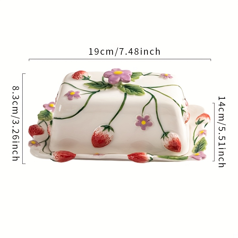 strawberry embossed hand painted ceramic butter dish with lid for   western restaurant dustproof freshness preservation easy to clean