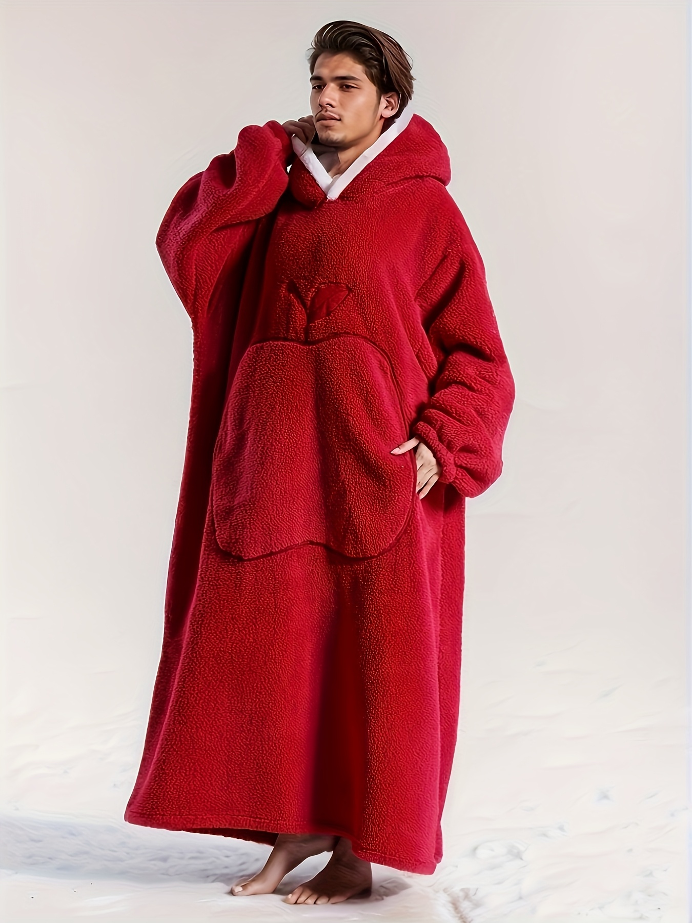 1pc comfortable embroidered large hooded robe men Temu United