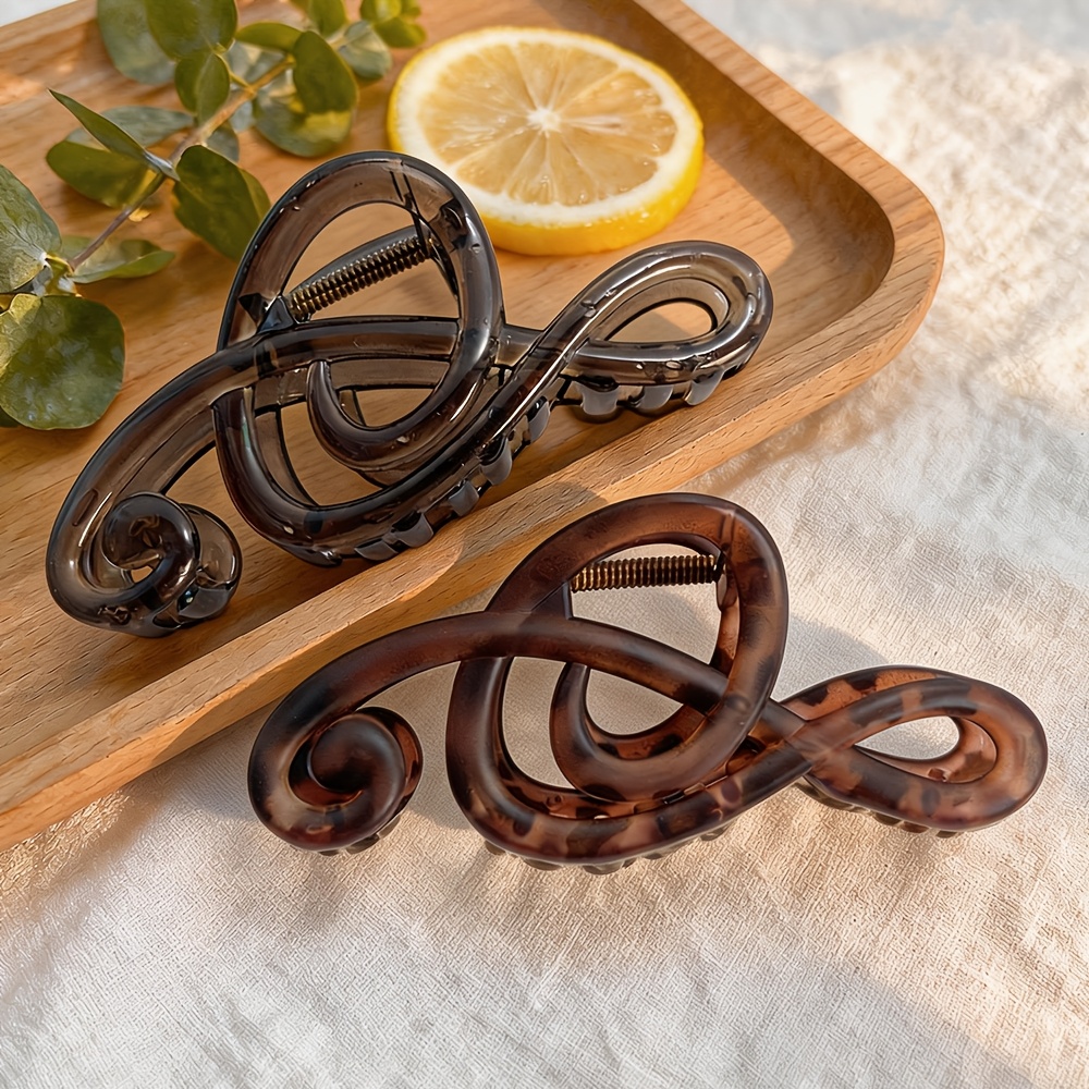 TEMU 2pcs Solid Color Musical Note Hair Claw Clip, Women's Black Large Size Hair Claw Clip, 5.11 Inch, Strong And Not Easy To Break Hair Claw Clip,
