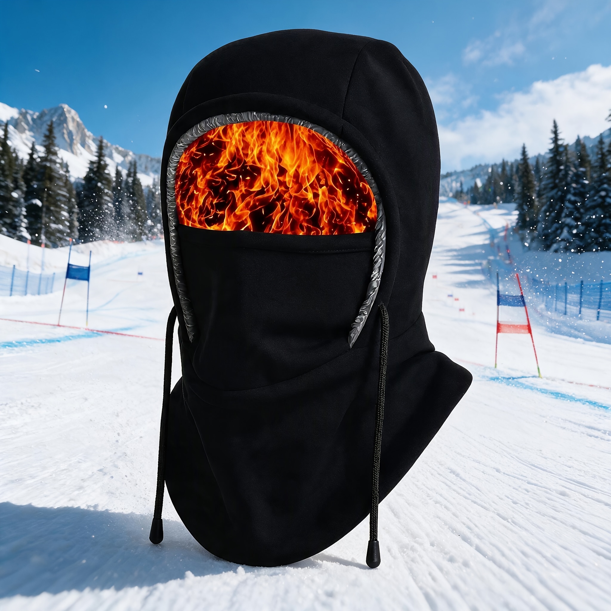 TEMU Windproof Winter Face Mask, Warm Fleece Ski Balaclava, Full Face Coverage With Neck Warmer And Ear Protectors, Unisex Cold Weather Headwear For