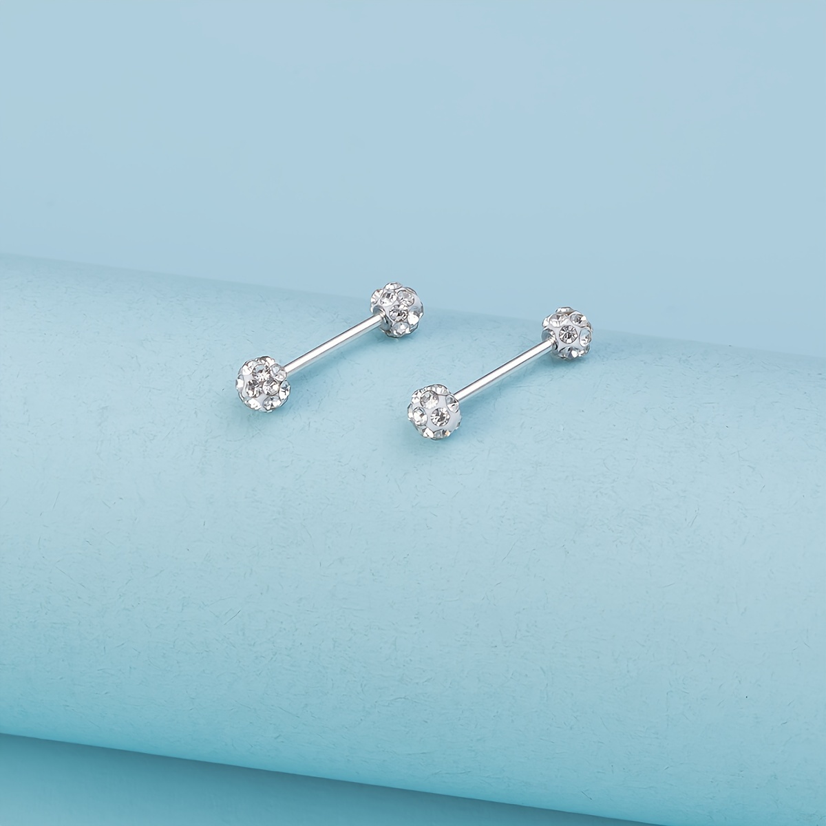 TEMU 2pcs Set Cute Rhinestone Ball Barbell Earrings - Stainless Steel, 16gauge Cartilage & Helix Studs With Screw Backs For Women