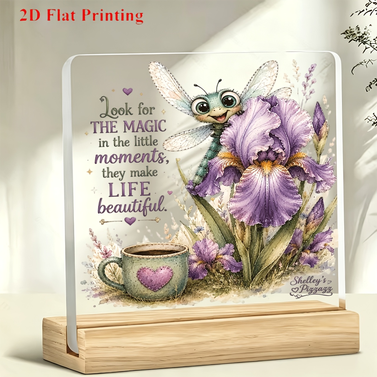 TEMU 1pc Dragonfly And Flower " The " Standing Decorative Desktop Ornament, Suitable For Work, Office Desk Decoration, Paperweight, Study, Bar