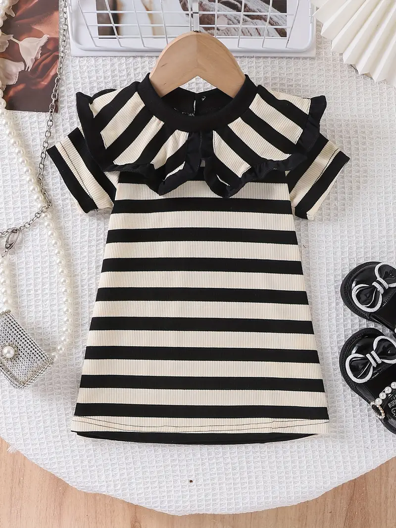 baby black white striped lace peter pan collar short sleeve - Temu Bahrain baby black white striped lace peter pan collar short sleeve - Temu Bahrain