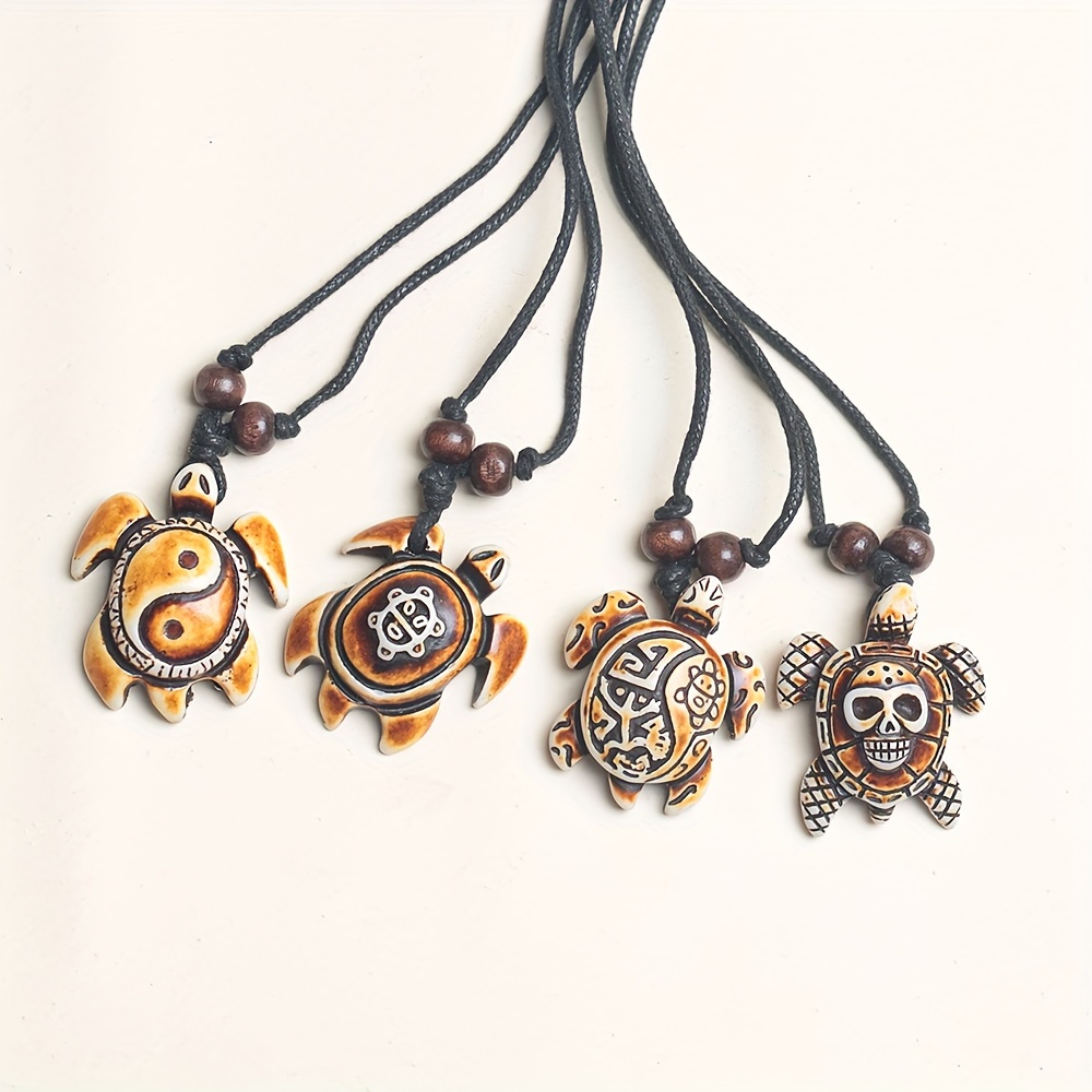 12pcs Vintage Adjustable Resin Turtle Pendant Necklaces