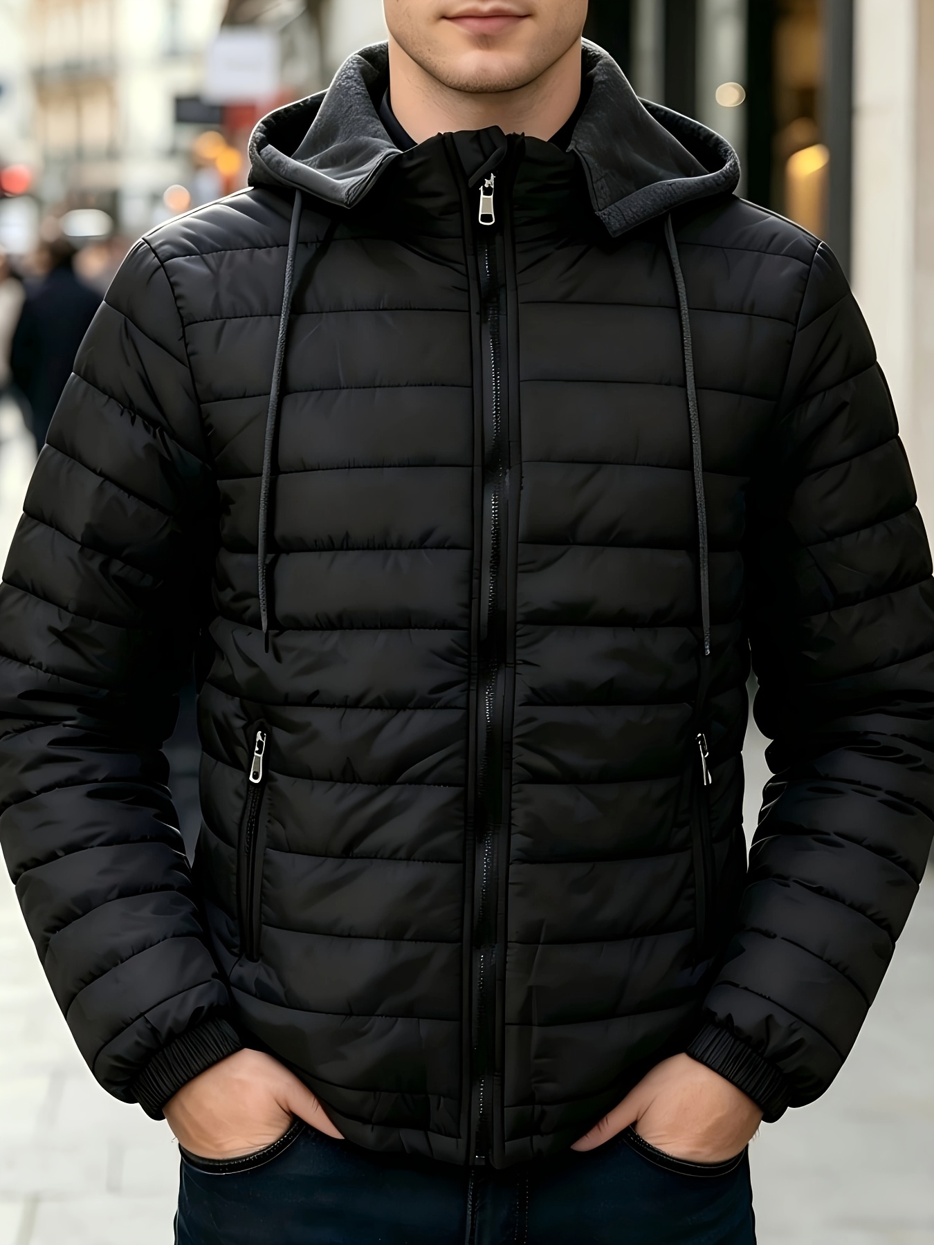 mens hooded lightweight jacket fall winter warm windproof short jacket casual versatile commuter top