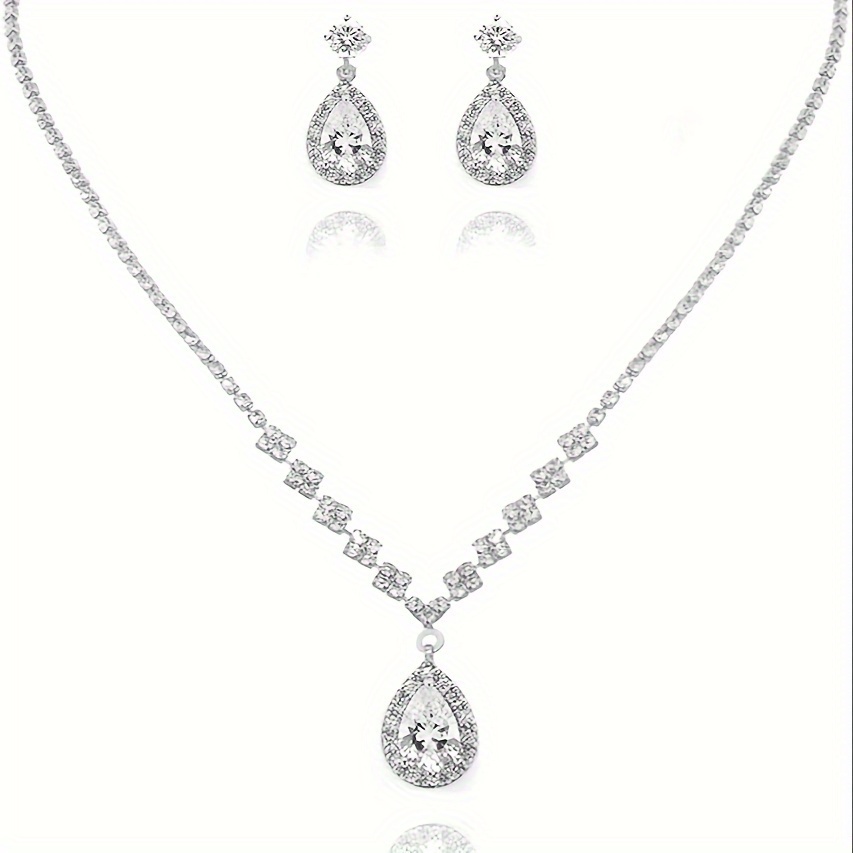 

Bride Wedding Necklace & Earrings Jewelry Set Rhinestones Necklaces Bridal Crystal Accessories For Women And Girls (set Of 3)