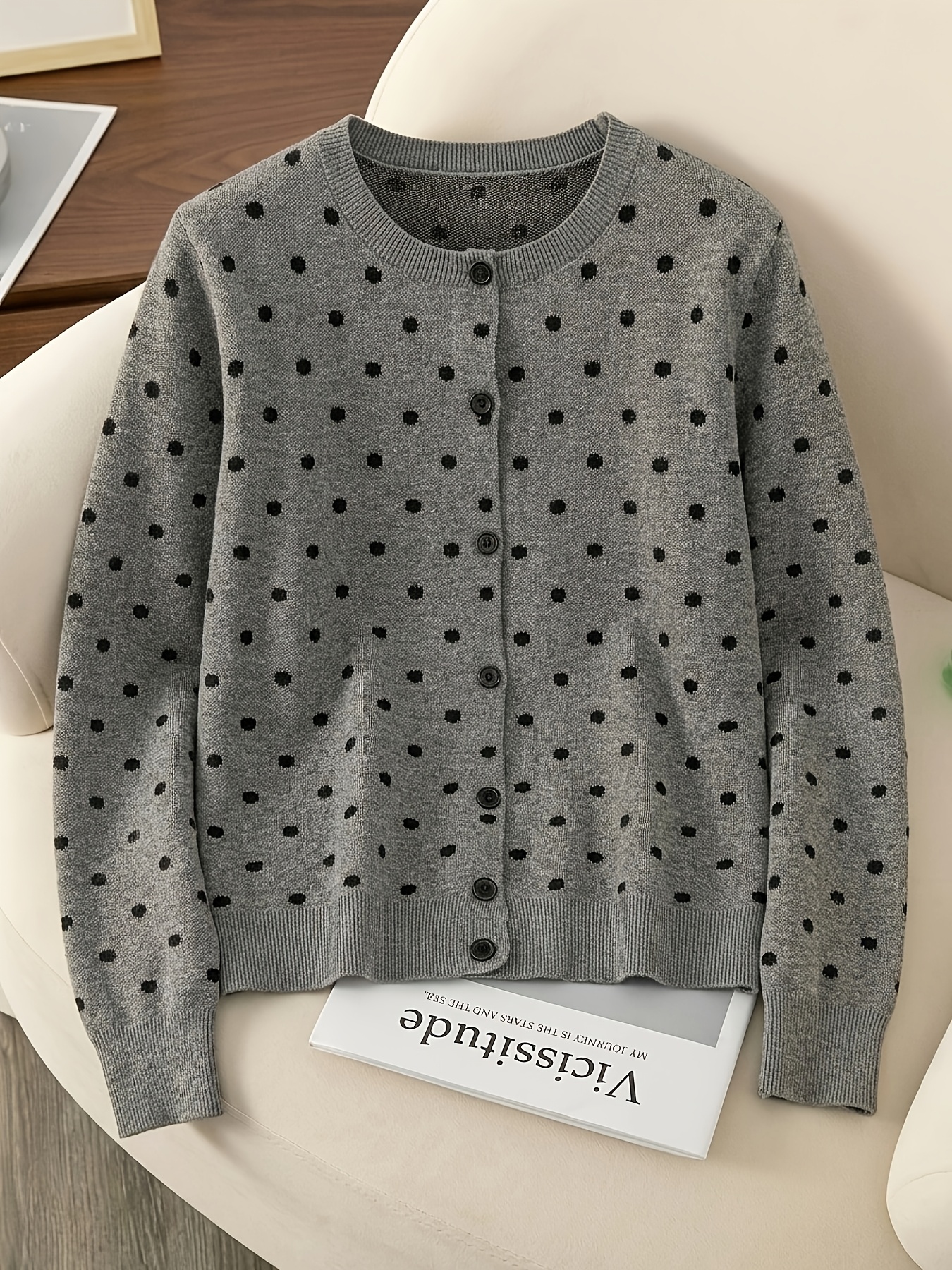 Gesine gebreid vest met polkadots
