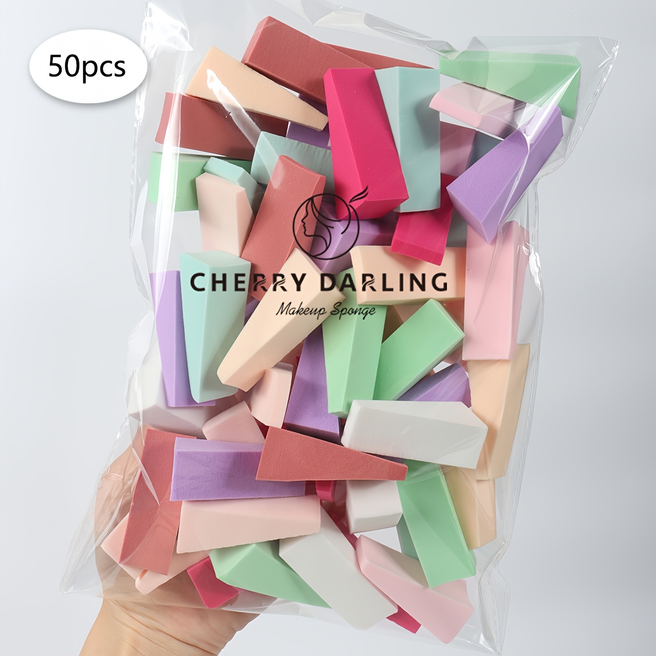 TEMU Wigvormige make-upsponzen, set van 50 stuks, foundation make-upsponzen voor een vlekkeloze aanbrenging van vloeibare, crème- en poedermake-up.