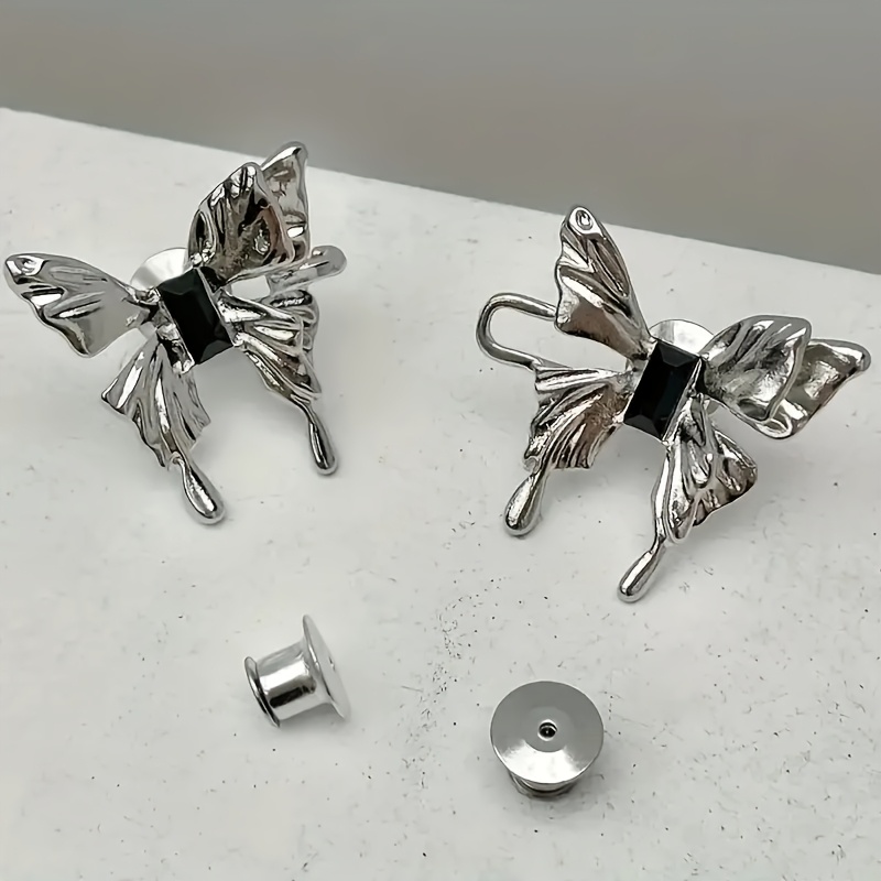 Chic Butterfly Waist Cincher Clips - No-Sew, Detachable Metal Buttons for Jeans & Pants, Silvery/Black