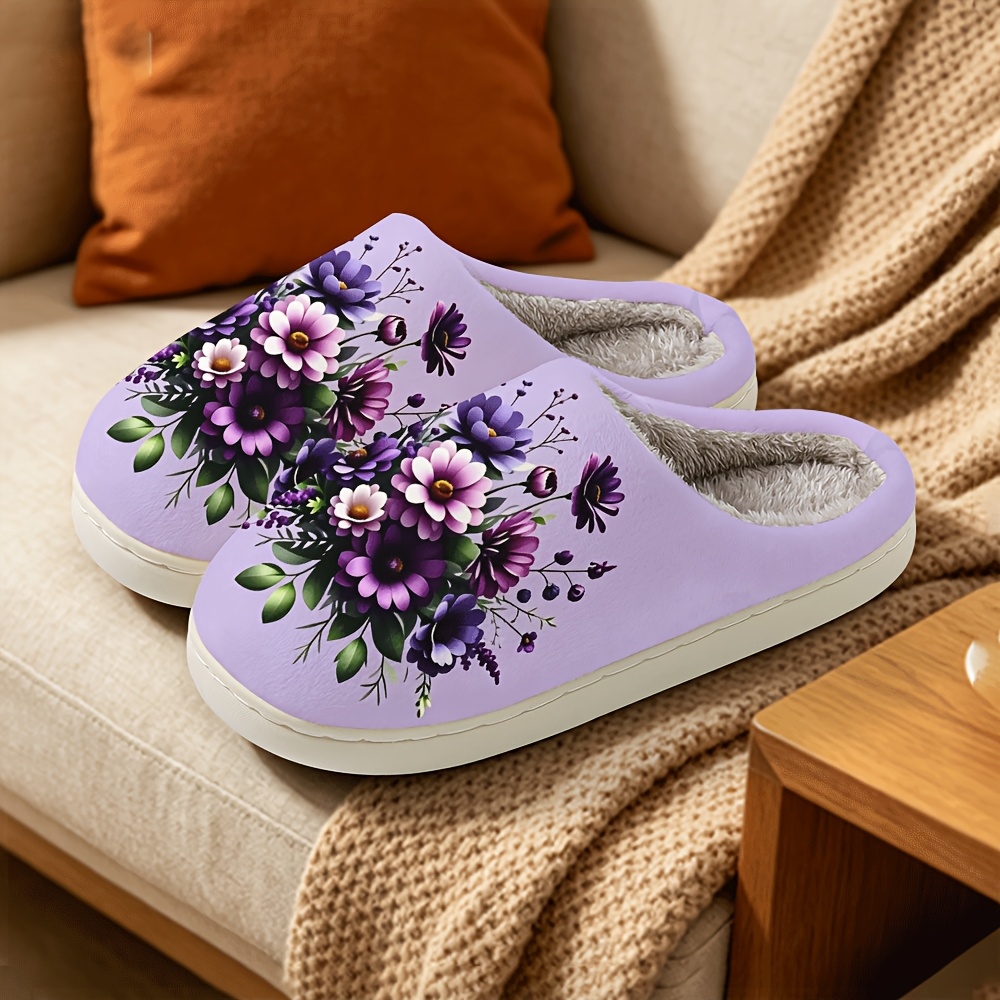 TEMU Women's Autumn/winter Plush-lined Fashion Printed Slippers For Indoor , Suitable For Outdoor Wear, Women Shoes