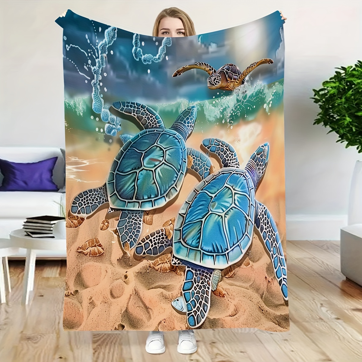 

Soft Flannel Turtle Print Throw Blanket - & Cozy Fleece Blanket For Couch, Bed, Office, And Outdoor Use - Hypoallergenic, Machine Washable, Perfect Gift Idea