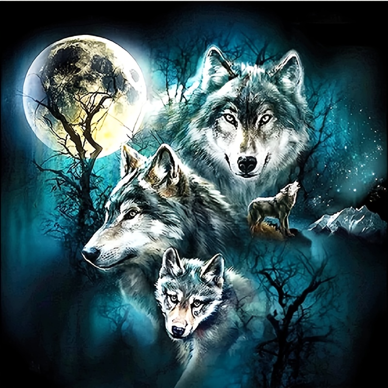 

5d Kit For Adults - Wolf Art Set Round Diamond , Gem Painting , Decor