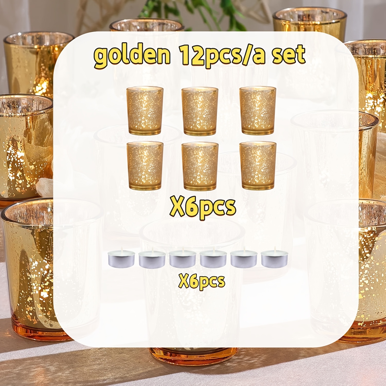 TEMU 12pcs Candlestick And Candle Set, Including 6 Cylindrical Glass Candlesticks And 6 Candles, In Multiple Colors For , Suitable For Table
