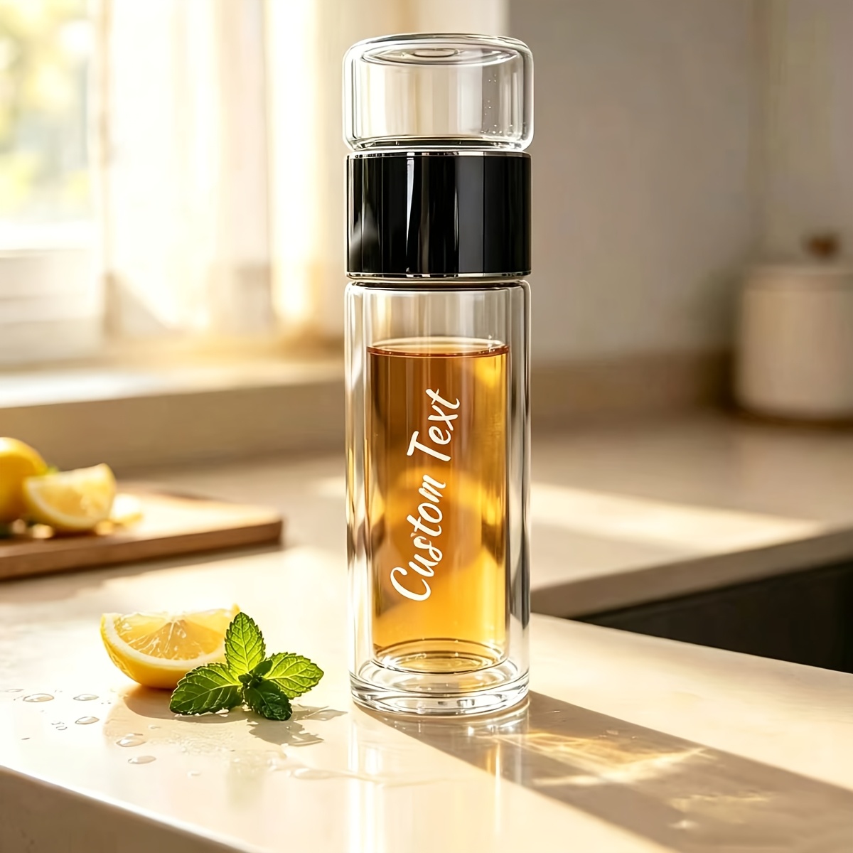 TEMU Personalized Custom Name, 450ml/15.21oz Tea Water Separator Teapot, Double Wall Cup, Vacuum Insulation Anti-burn Design, Suitable For Travel,