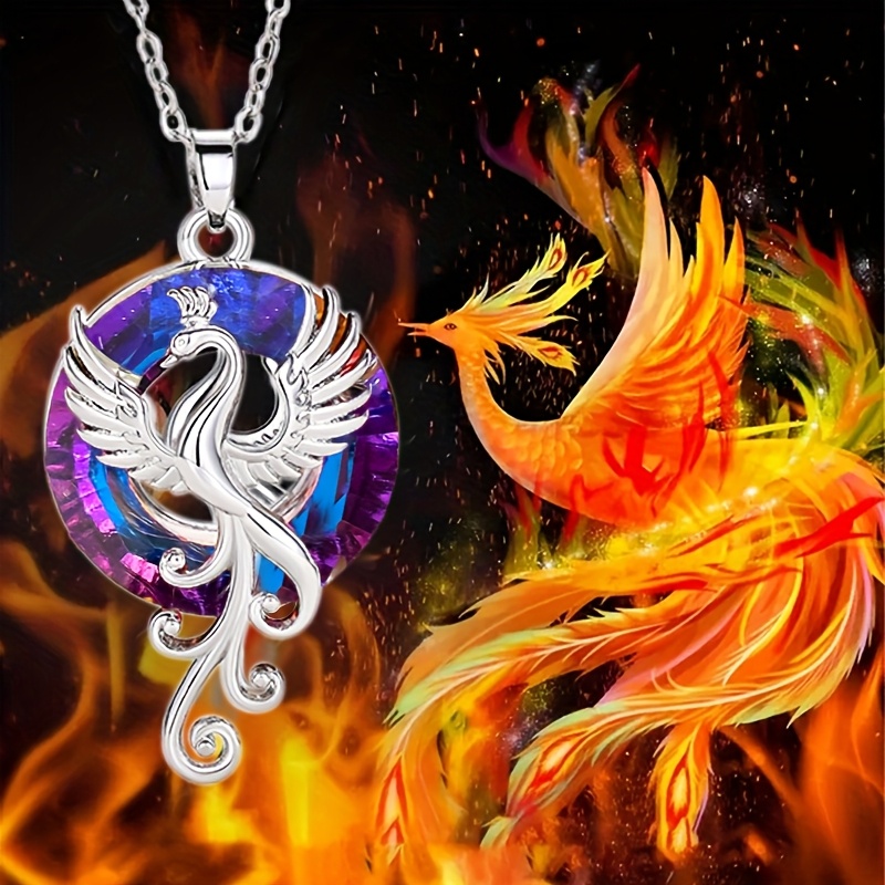 Image of 1pc Women's Fashion Pendant Necklace With Colorful Synthetic Gemstone Phoenix Design, Casual Party Vacation Vintage Ethnic Style Accessory
