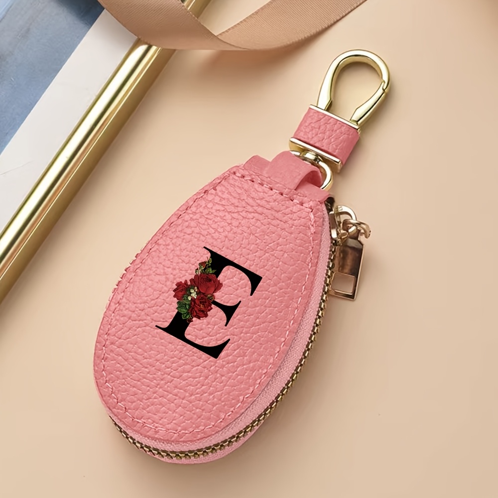 TEMU Watermelon Textured Key Organizer, Premium Material, Personalized Letter Print Statement, Zipper Closure Anti-drop Design, Multi-functional