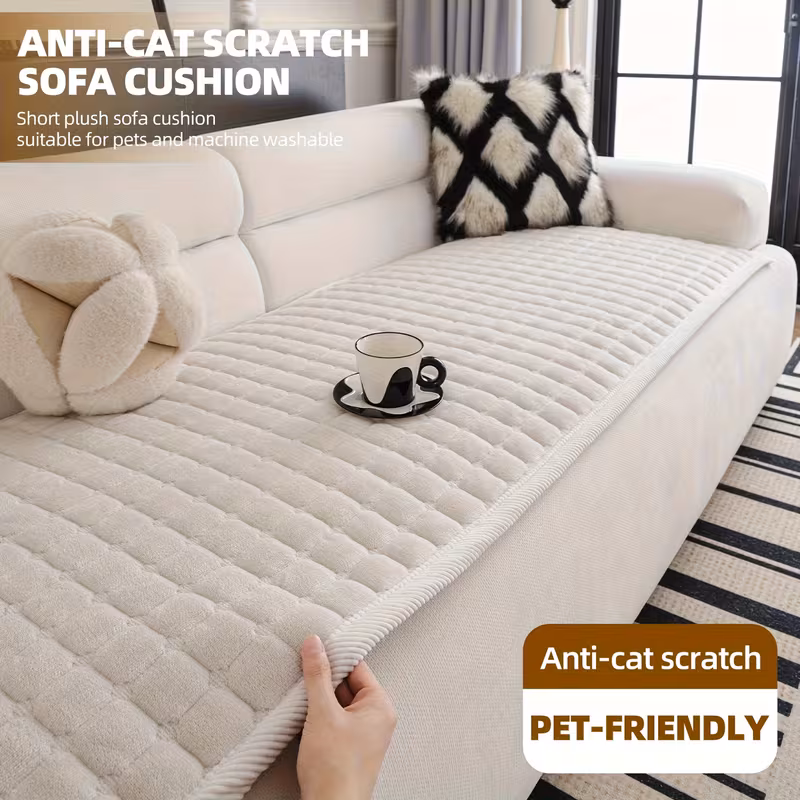 a 1pc thick quilted flannel sofa cover handcrafted in a modern minimalist style with a matching wide border design this plush non slip sofa cushion friendly and scratch resistant machine washable suitable for Product details 3