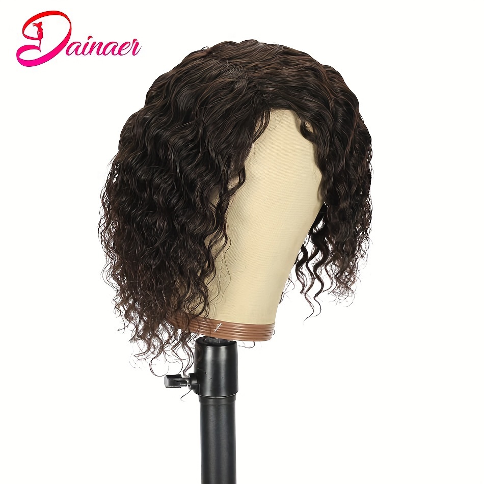 TEMU 12 Inch Wig Hair Wig None Lace Front Short Hair Wig For Women #2 Dark Brown Curly Hair Wig Full Machine Made