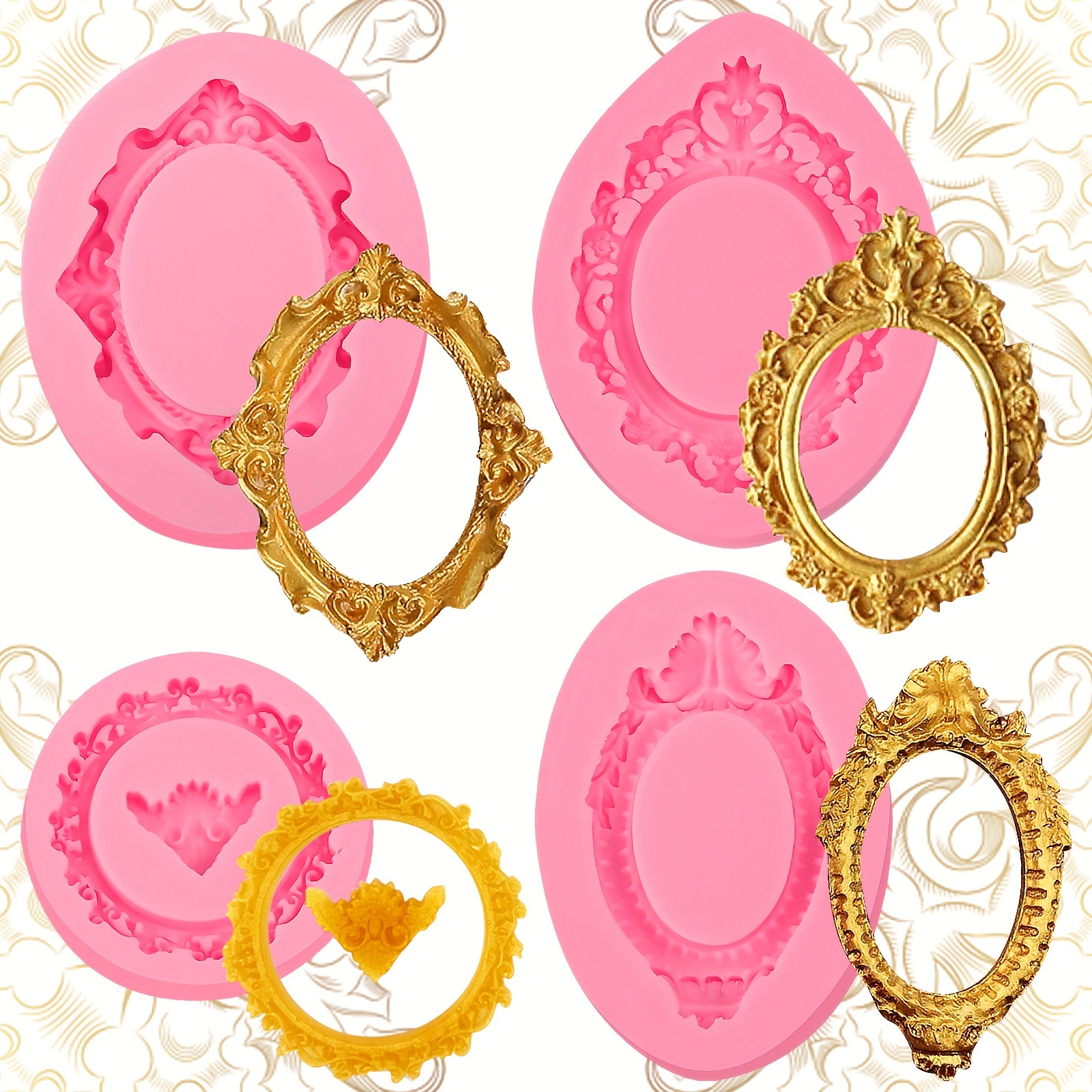 4pcs baroque   frame silicone mold love heart scroll relief cake decoration fondant molds for cupcake toppers chocolate   paste butter marzipan   polymer clay