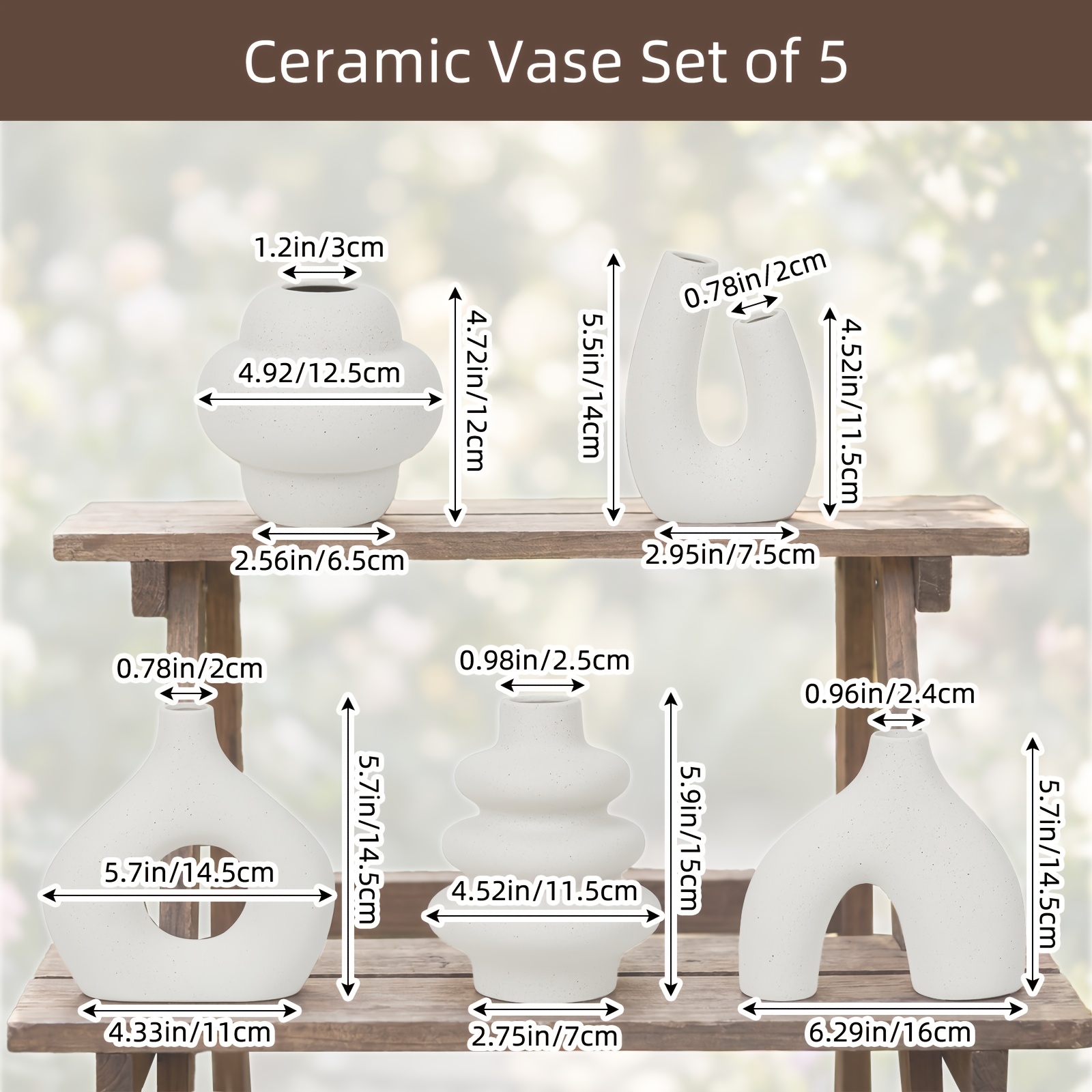 TEMU Tomnk 5 pezzi Vasi in ceramica mimetici astratti moderni adatti per fiori secchi, delle pampas e fiori artificiali, bottiglie vaso decorative