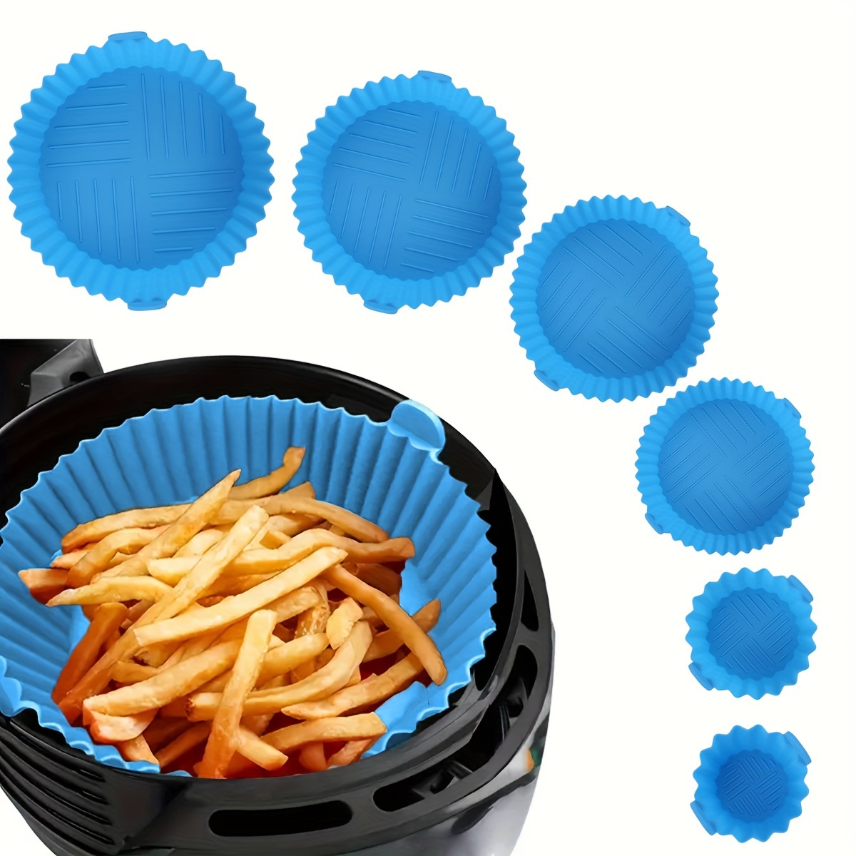 

6pcs Silicone Air Fryer Liners Set - Round, Reusable & Easy To Clean Baking Mats For Healthy Cooking