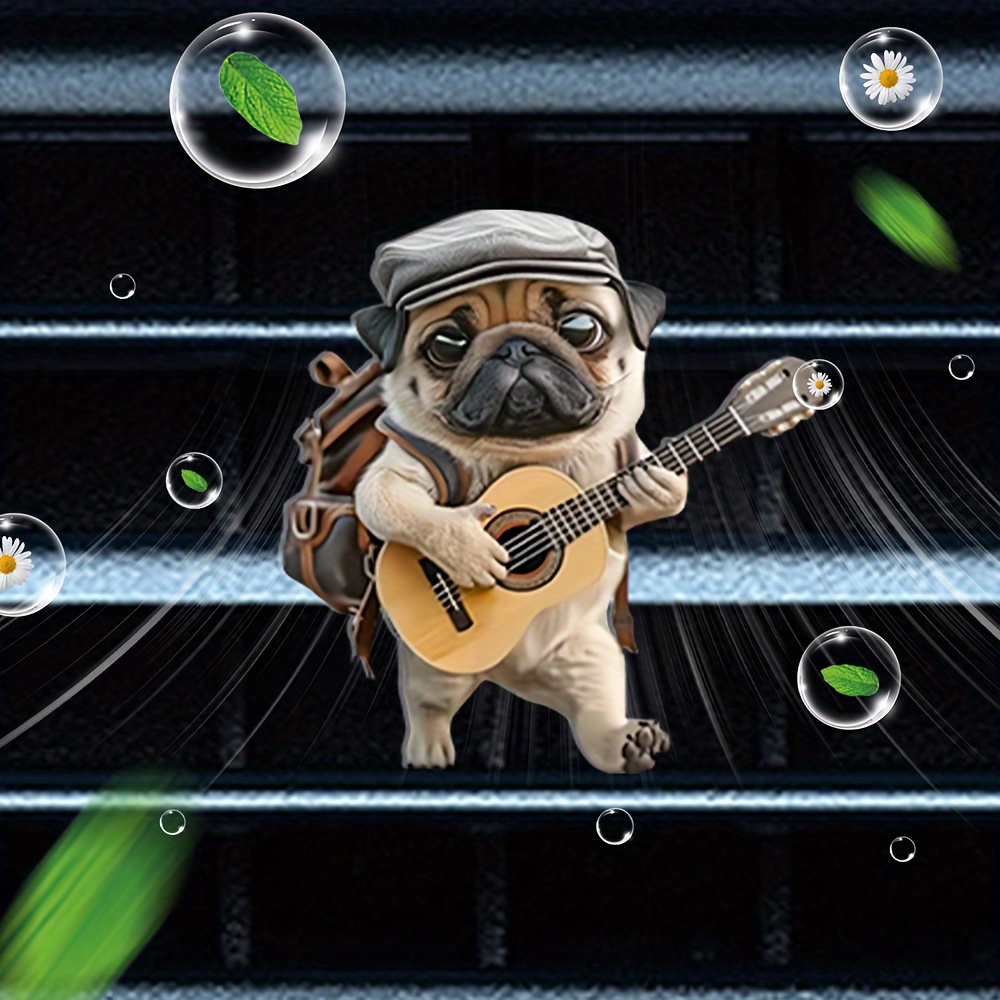 

Guitar-playing Pug Car Vent Clip - Aromatherapy Diffuser With 2 Scented Tablets, Acrylic Air Freshener For Stylish Vehicle Interiors