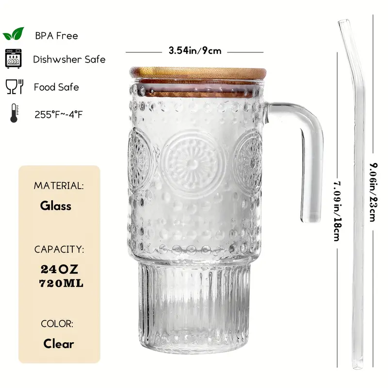 24oz glass with lid and straw cold and hot drink cups milk tea cups juice glasses milk mocha cups breakfast cup beverage containers gifts for Product details 0
