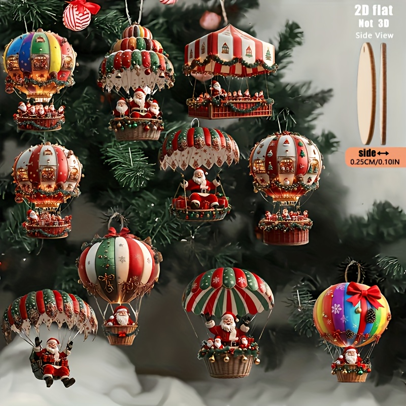 TEMU 2d Flat - 2d 10pcs Santa Claus Parachute Christmas Handmade Ornament Set, Wooden Ornament, Christmas Decorations, Christmas Tree Topper, Vintage