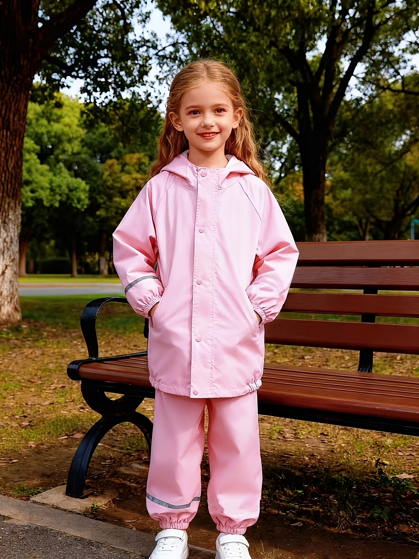childrens raincoat and pants set simple and stylish long sleeve zipper hooded jacket suitable for outdoor hiking camping beach and kids cycling lightweight and loose fitting