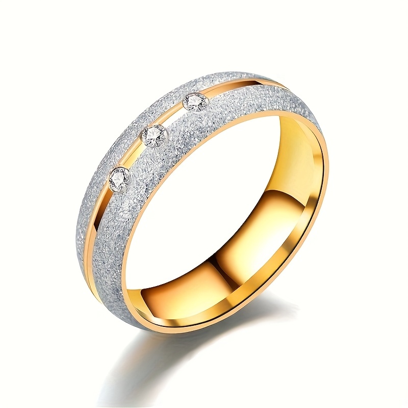 Image of Couple Waterproof Sandblasting Fashion 18k Gold Plated Fashion Rhinestone Stainless Steel Wedding Party Gift Jewelry