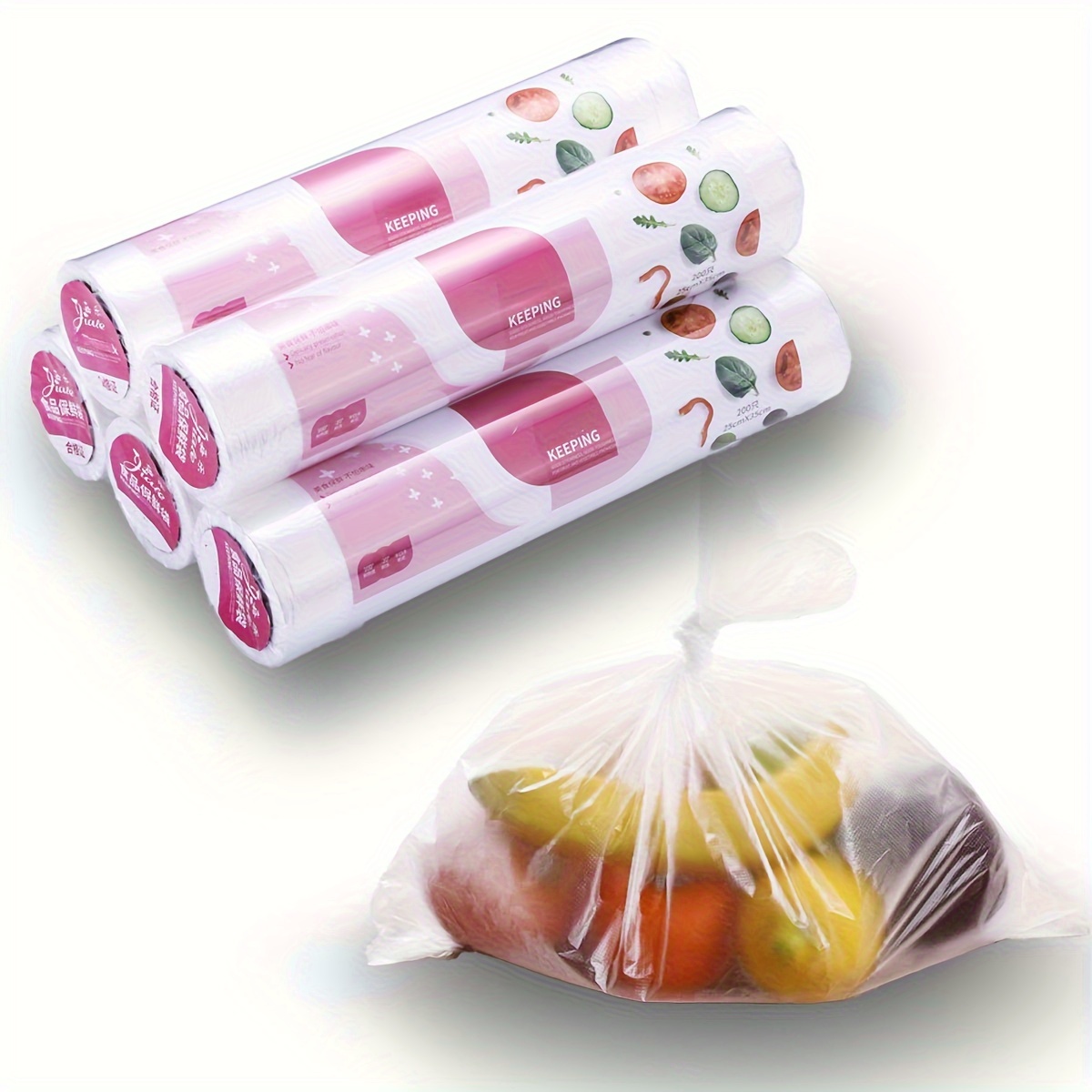 

1 Roll Food Storage Bags, Plastic Produce Bags On A Roll, Fruits, Vegetable, Bread And Grocery Clear Bags, 200/100 Bags Per Roll, Home Room Kitchen Storage Supplies
