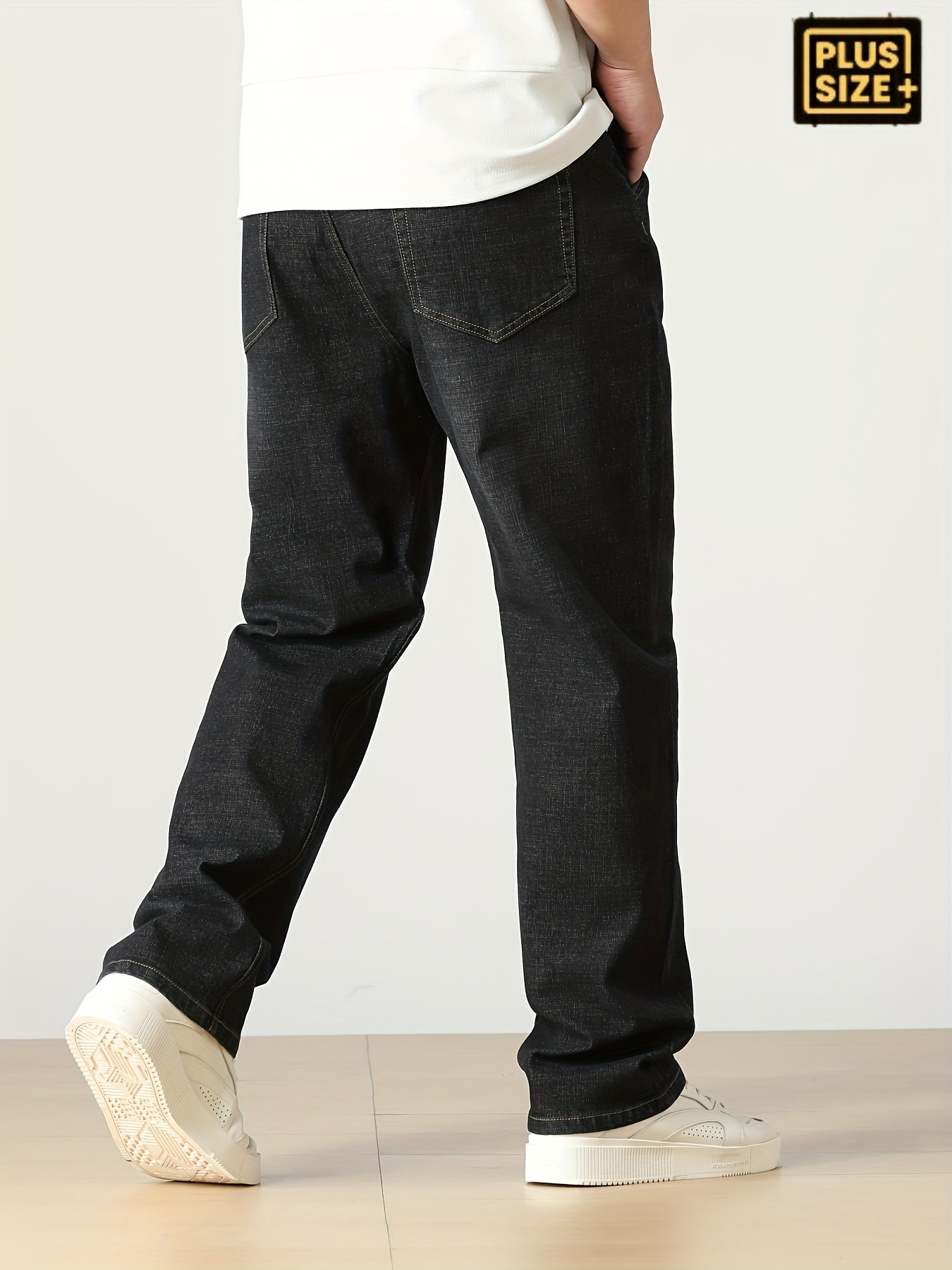 Men'S Plus Size Comfort Stretch Straight-Leg Jeans - Light Blue Washed Denim, Loose Fit Casual Pants with Button Closure, All-Season Wear, Comfortable Clothing | Straight Leg Jeans | Medium Elasticity