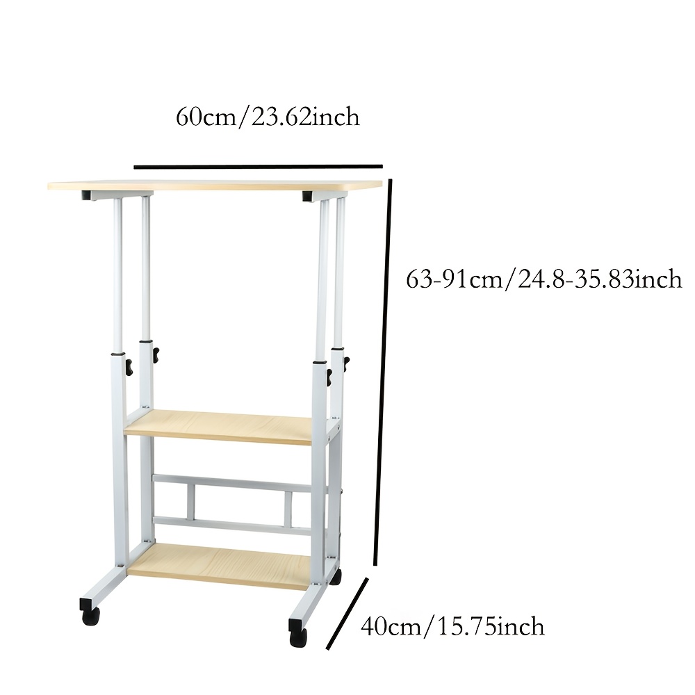 Image of 3-tier Height-adjustable Mobile Computer Desk With - Heavy-duty Oak Wood Standing Desk Suitable For Office, Study Room, Small Spaces - 3-tier Storage Shelves, Moveable Writing Desk (yellow)