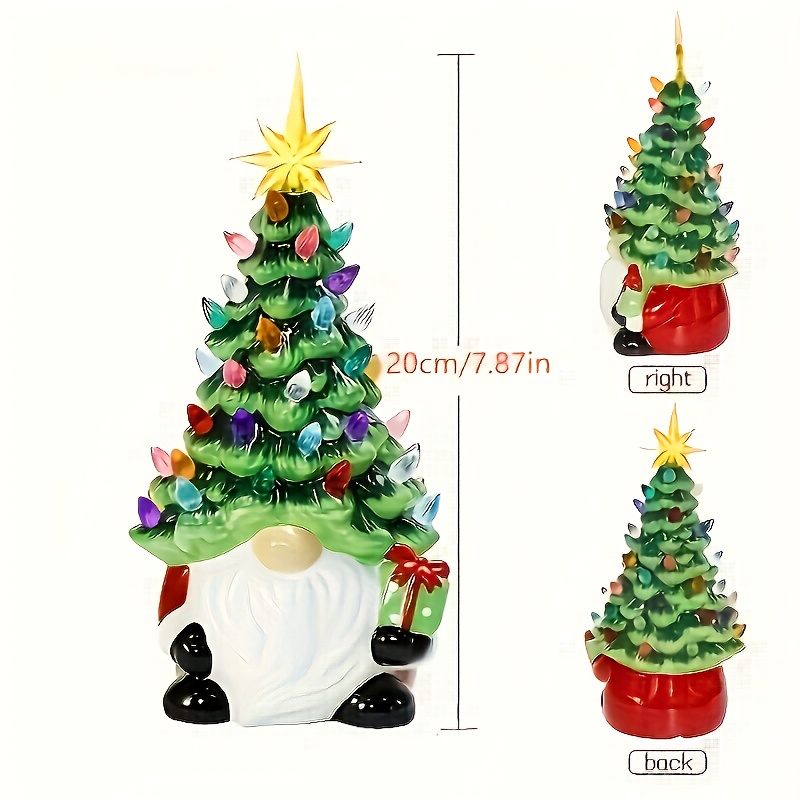 TEMU Resin Dwarf Christmas Tree - 46 Colorful Lights, Ceramic Christmas Tree With Lights, Battery-powered, Indoor And Outdoor Holiday Decoration,