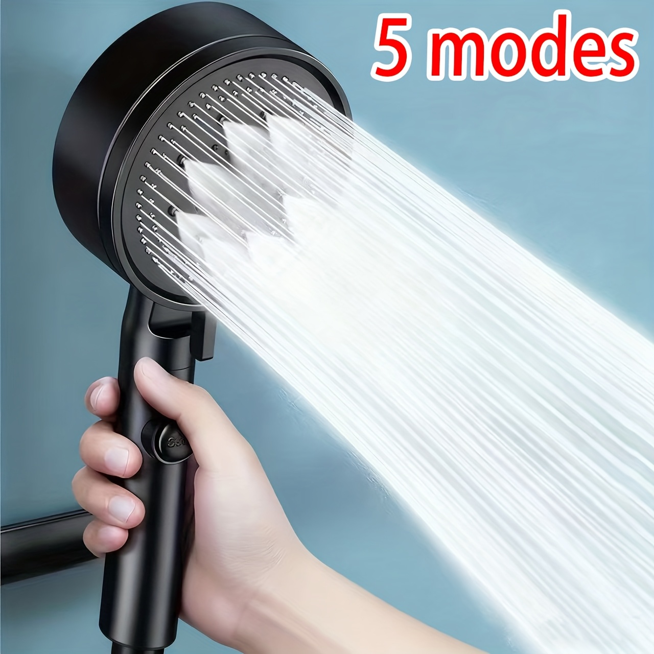 item picture 1pc - Advanced Black 5 Modes High Pressure Shower Head - Water Saving, Adjustable Head Handheld Shower Head, Enhancing Bathing Experience, Easy Installation, Bathroom Additions
