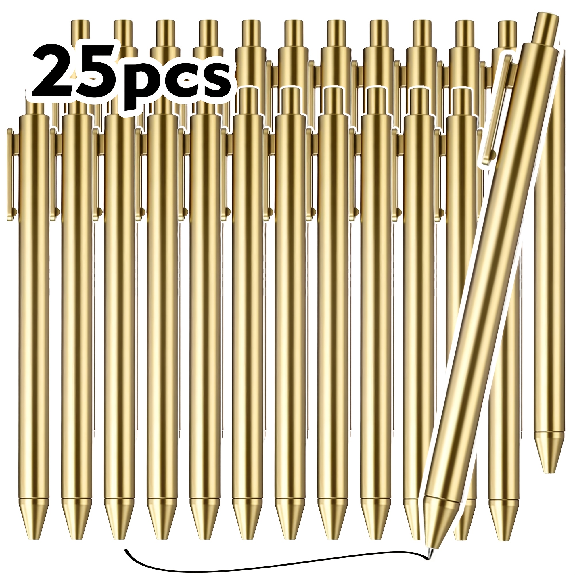 TEMU Customize 25 Luxury Electroplated Pens, Laser Engraved Pens, Random Color . Bulk Retractable Black Ink Medium Point (1.0mm) Smooth Writing Pens,