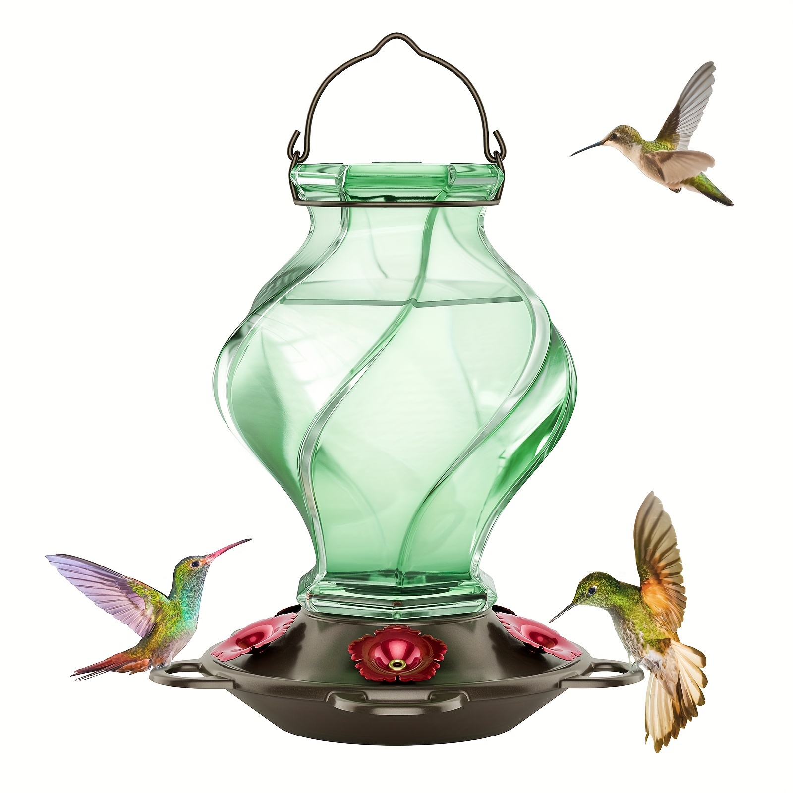 

Hummingbird Feeder, Hummingbird Feeders For Outdoors Hanging, 21 Ounces Glass Hummingbird Feeder With 5 Feeding Stations, Spiral Shape Glass Bottle, Green